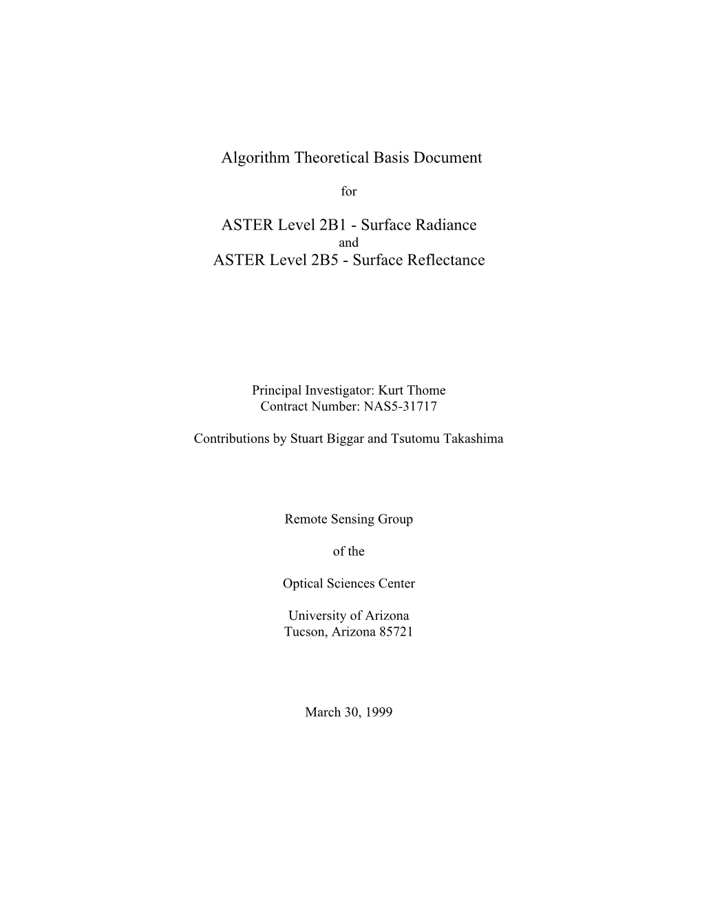 Algorithm Theoretical Basis Document ASTER Level