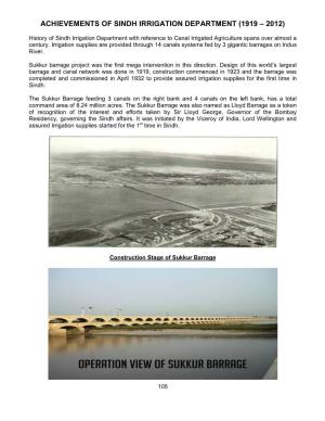 Achievements of Sindh Irrigation Department (1919 – 2012)