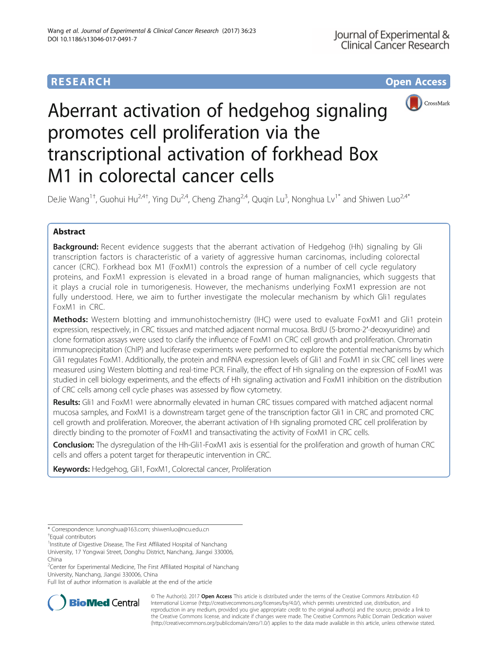 Aberrant Activation of Hedgehog Signaling Promotes Cell Proliferation