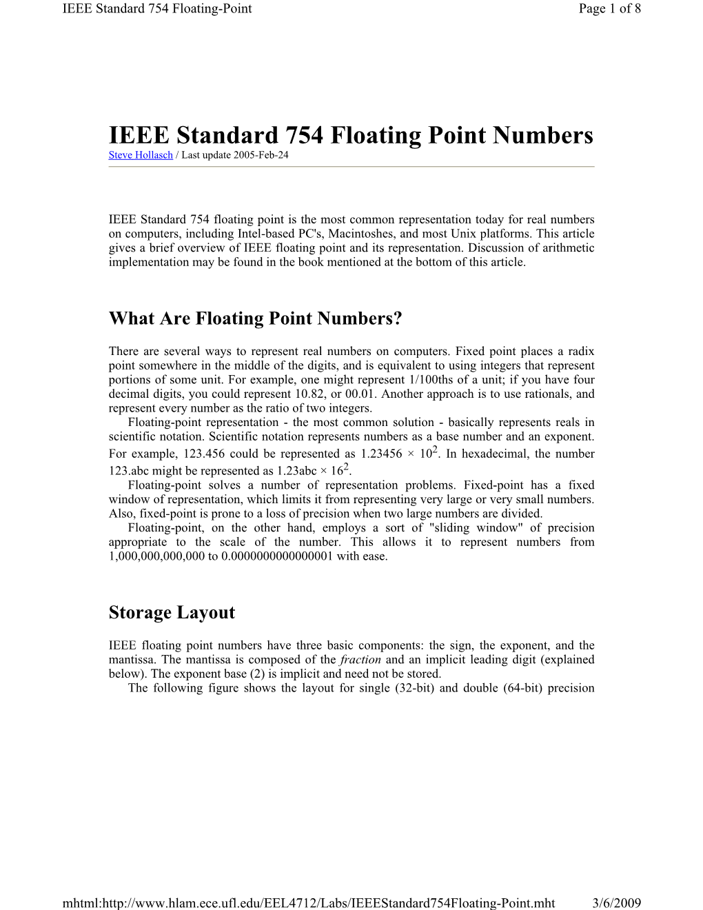 IEEE Standard 754 Floating Point Numbers Steve Hollasch / Last Update 2005-Feb-24