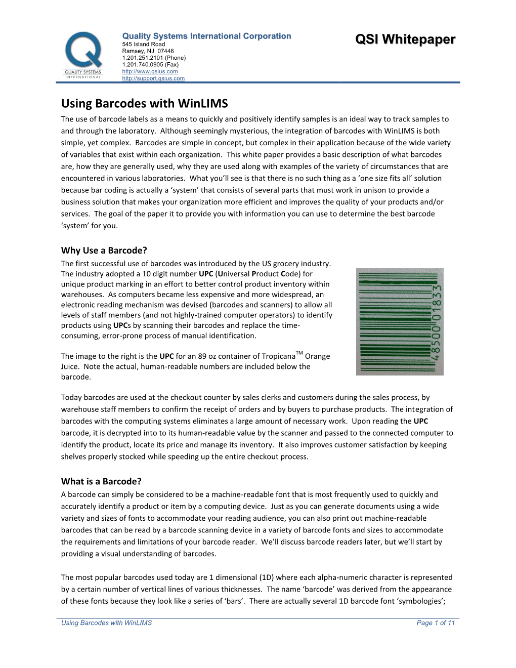 QSI Whitepaper Using Barcodes with Winlims