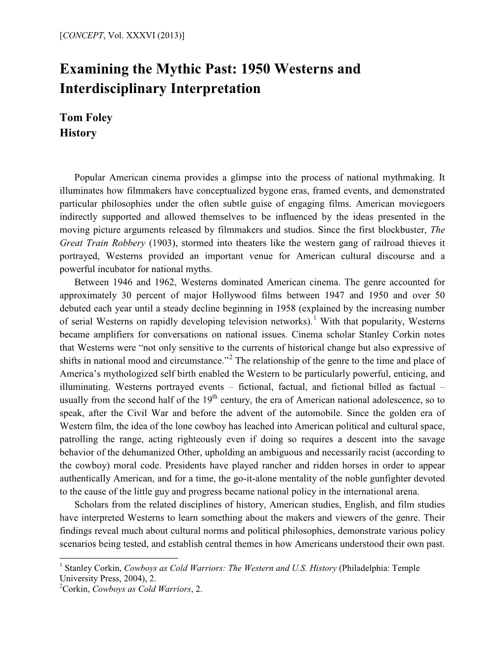 1950 Westerns and Interdisciplinary Interpretation