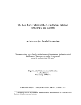 The Bala-Carter Classification of Nilpotent Orbits of Semisimple Lie