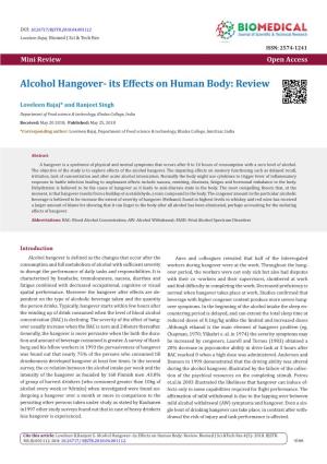 Alcohol Hangover- Its Effects on Human Body: Review