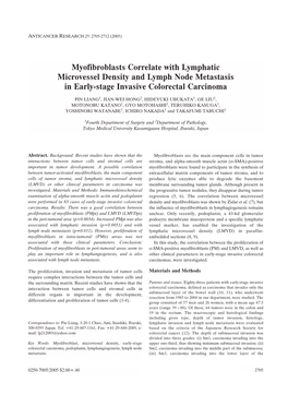 Myofibroblasts Correlate with Lymphatic Microvessel Density and Lymph Node Metastasis in Early-Stage Invasive Colorectal Carcinoma