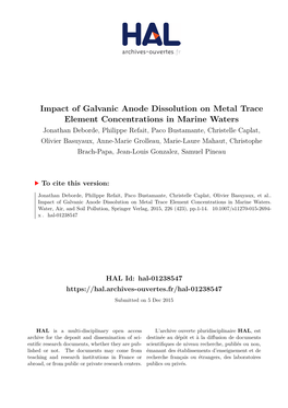 Impact of Galvanic Anode Dissolution on Metal Trace Element