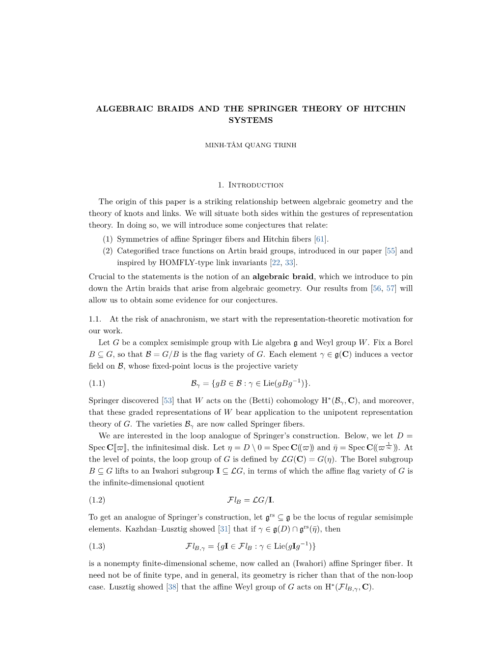 Algebraic Braids and the Springer Theory of Hitchin Systems