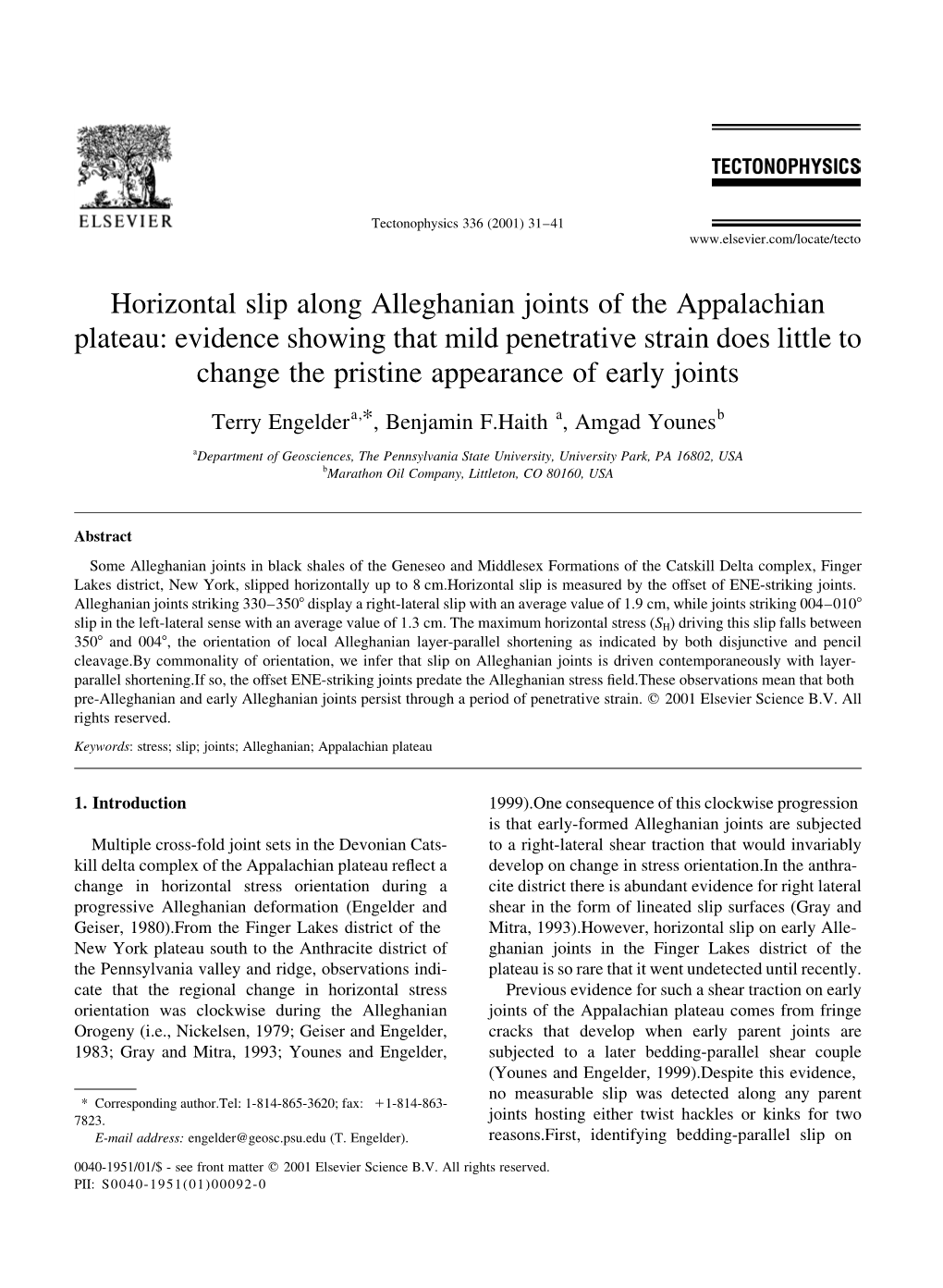 Horizontal Slip Along Alleghanian Joints of The