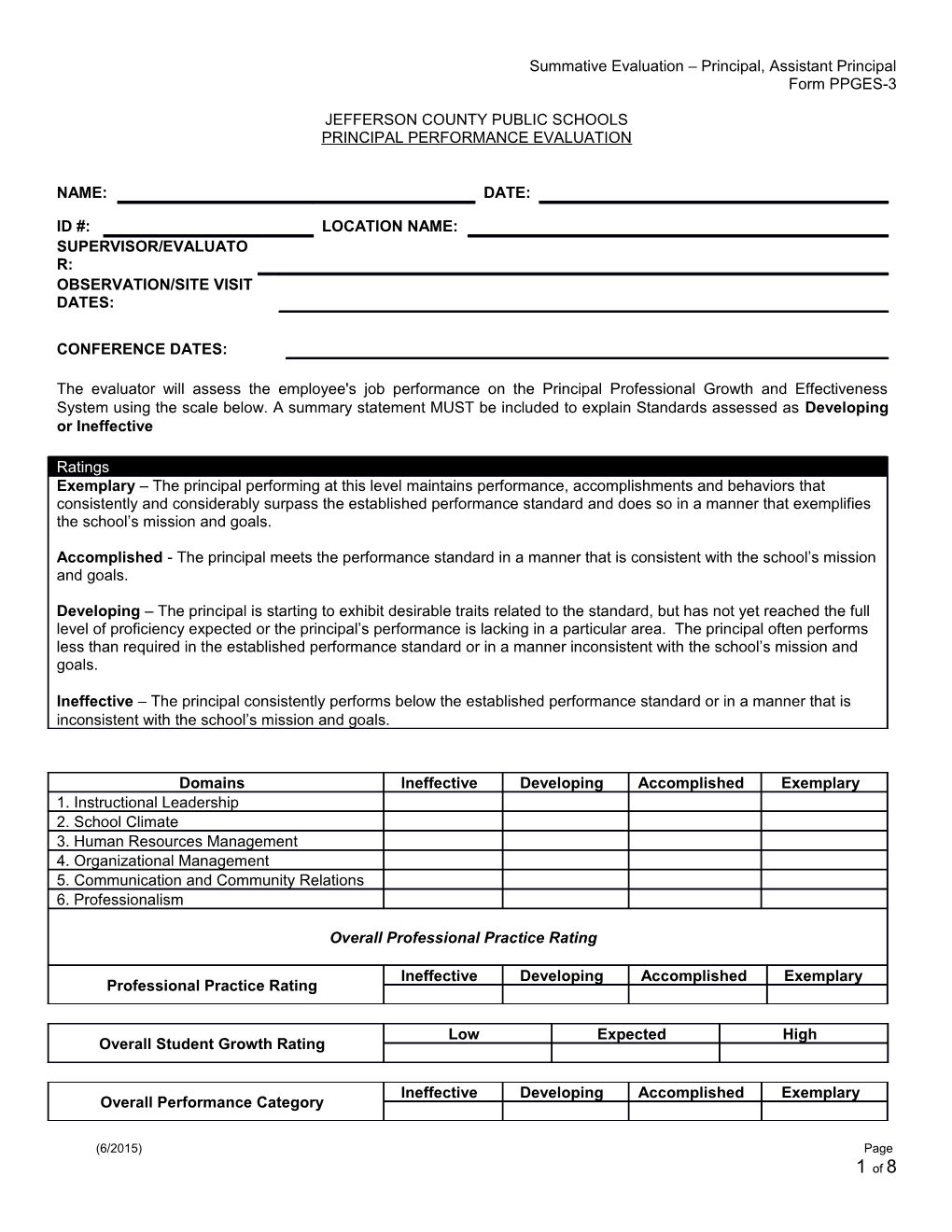 Summative Evaluation Principal, Assistant Principal