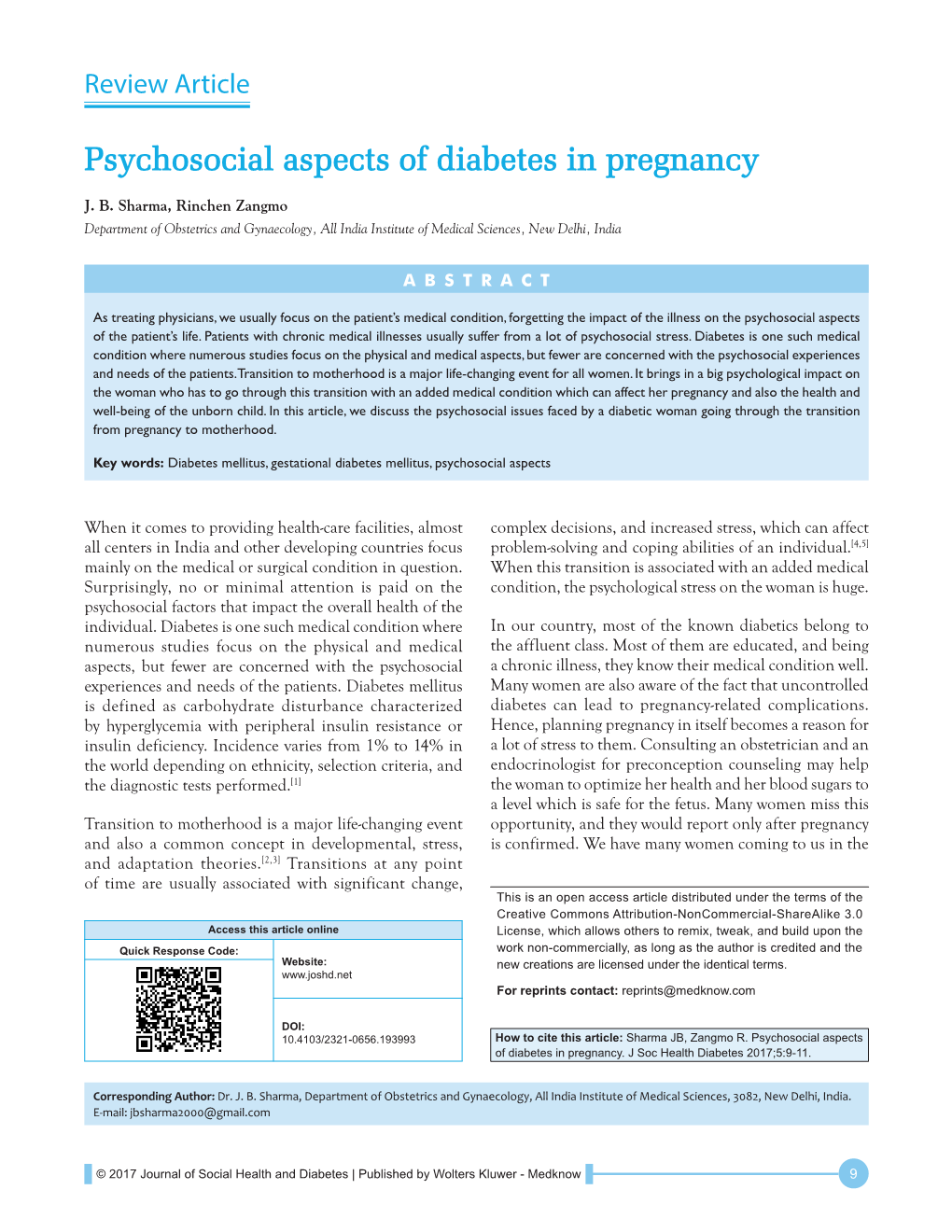 Psychosocial Aspects of Diabetes in Pregnancy