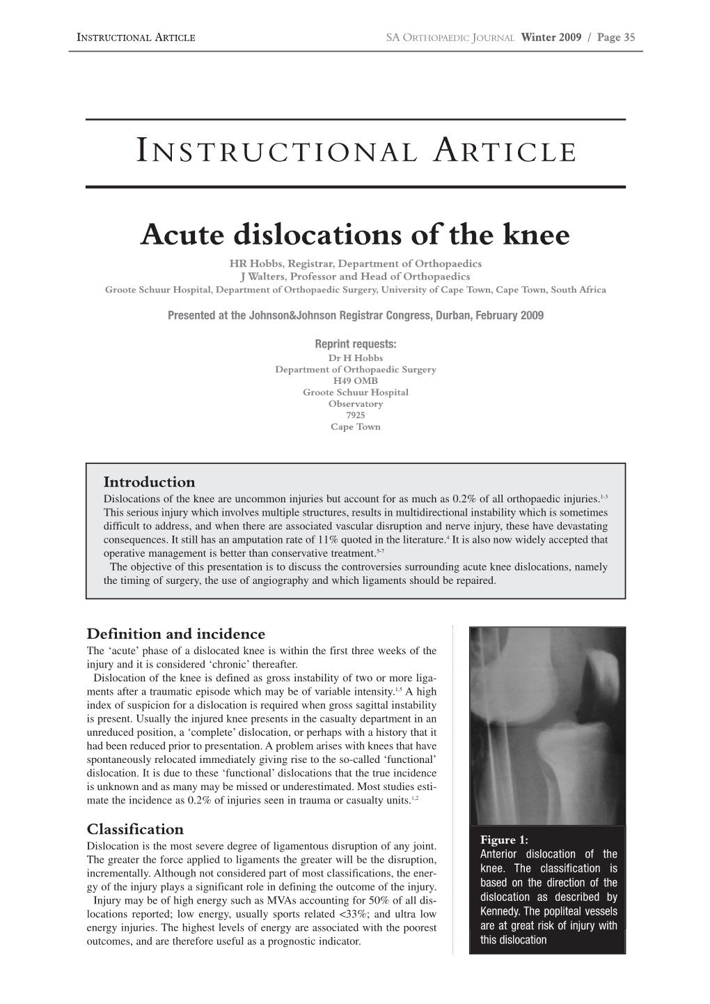 Acute Dislocations of the Knee