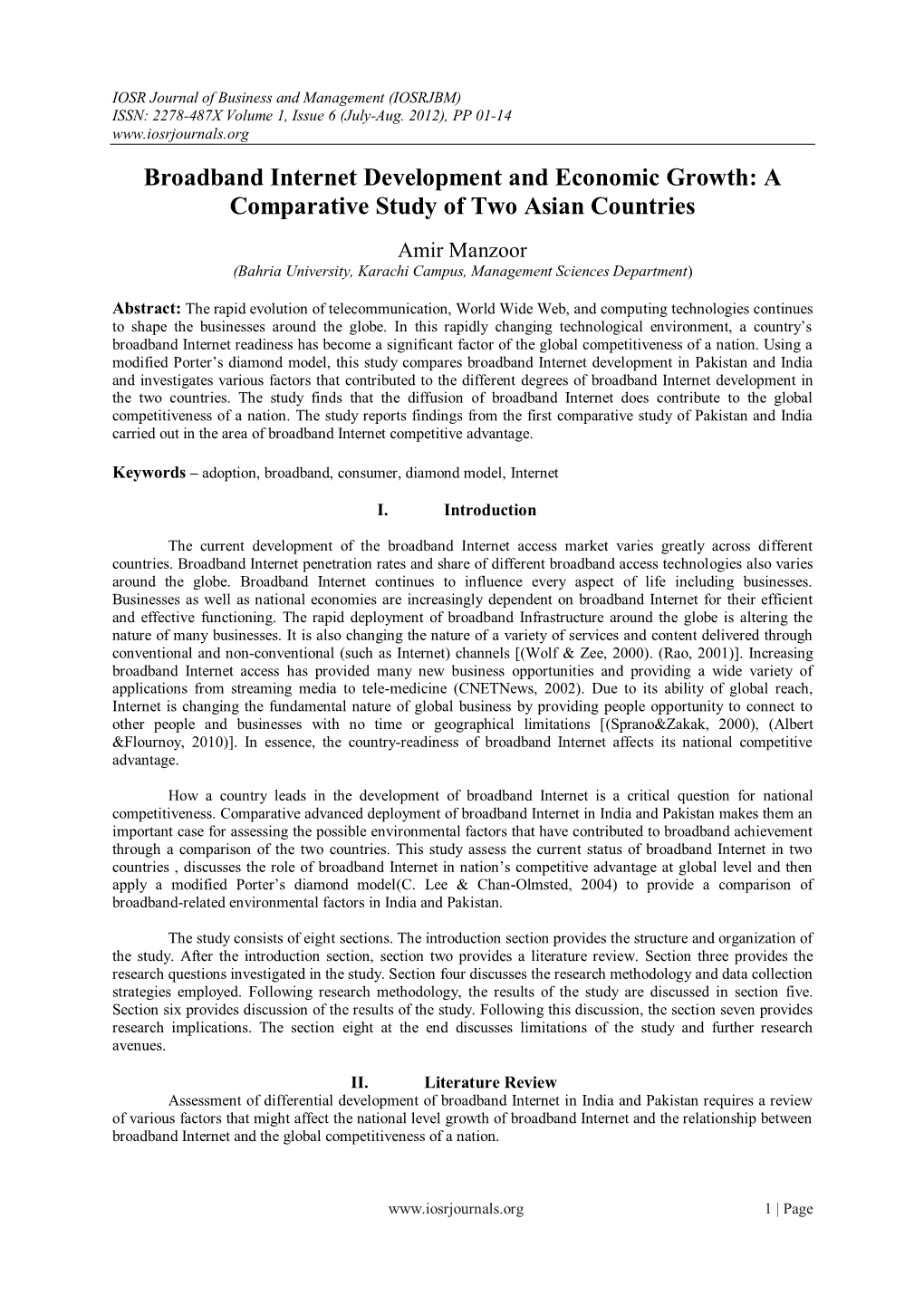 Broadband Internet Development and Economic Growth: a Comparative Study of Two Asian Countries