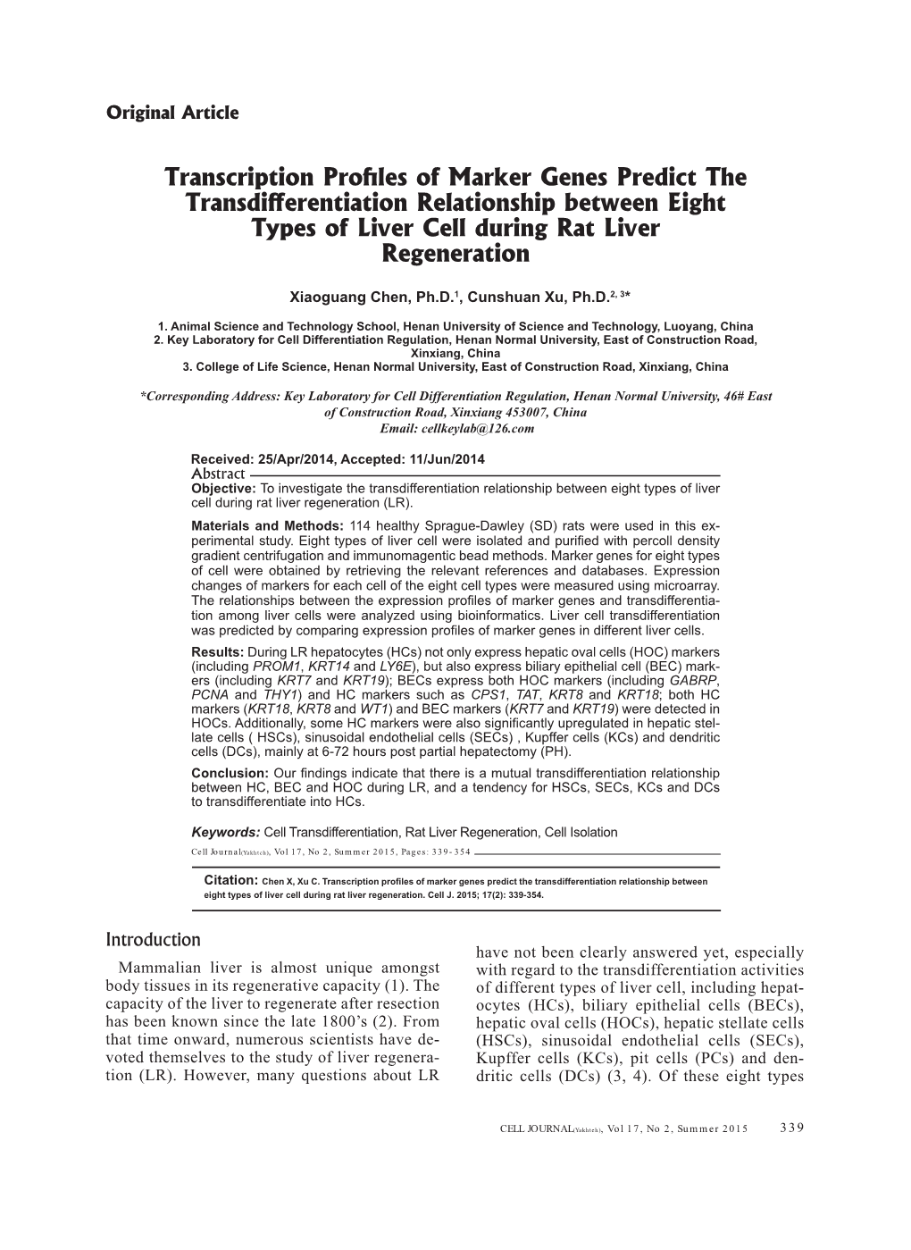 Transcription Profiles Of Marker Genes Predict The Transdifferentiation