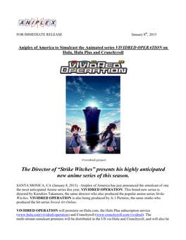 Aniplex of America to Simulcast the Animated Series VIVIDRED OPERATION on Hulu, Hulu Plus and Crunchyroll