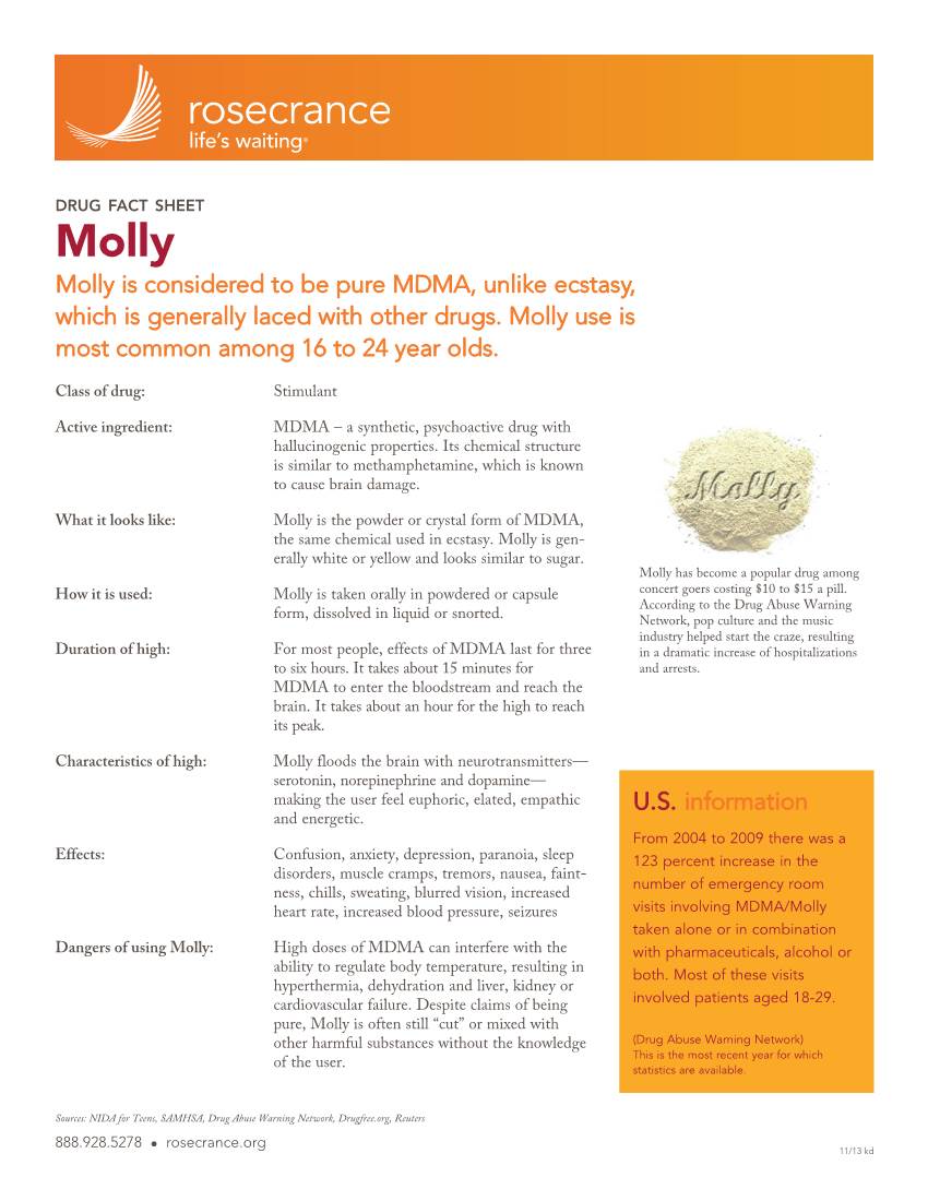 Molly Is Considered to Be Pure MDMA, Unlike Ecstasy, Which Is Generally Laced with Other Drugs