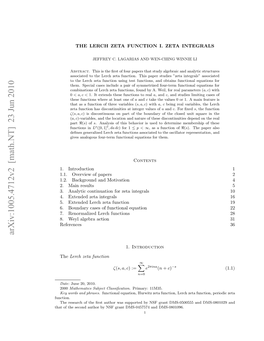 Arxiv:1005.4712V2 [Math.NT] 23 Jun 2010 Function