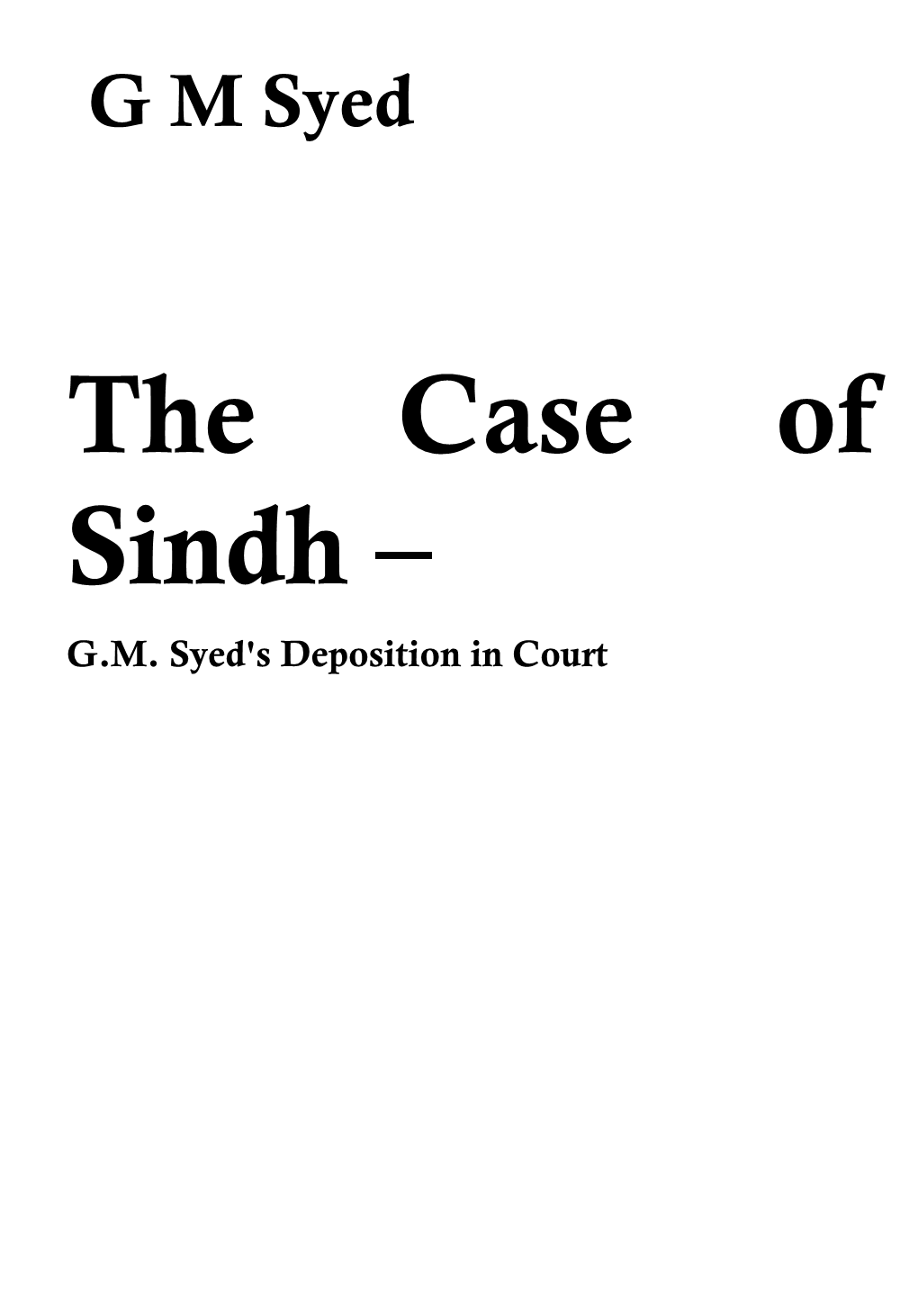 The Case of Sindh – G.M