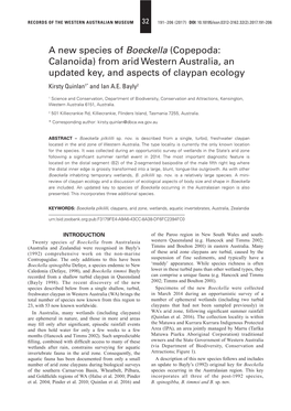 A New Species of Boeckella (Copepoda: Calanoida) from Arid Western Australia, an Updated Key, and Aspects of Claypan Ecology Kirsty Quinlan1* and Ian A.E