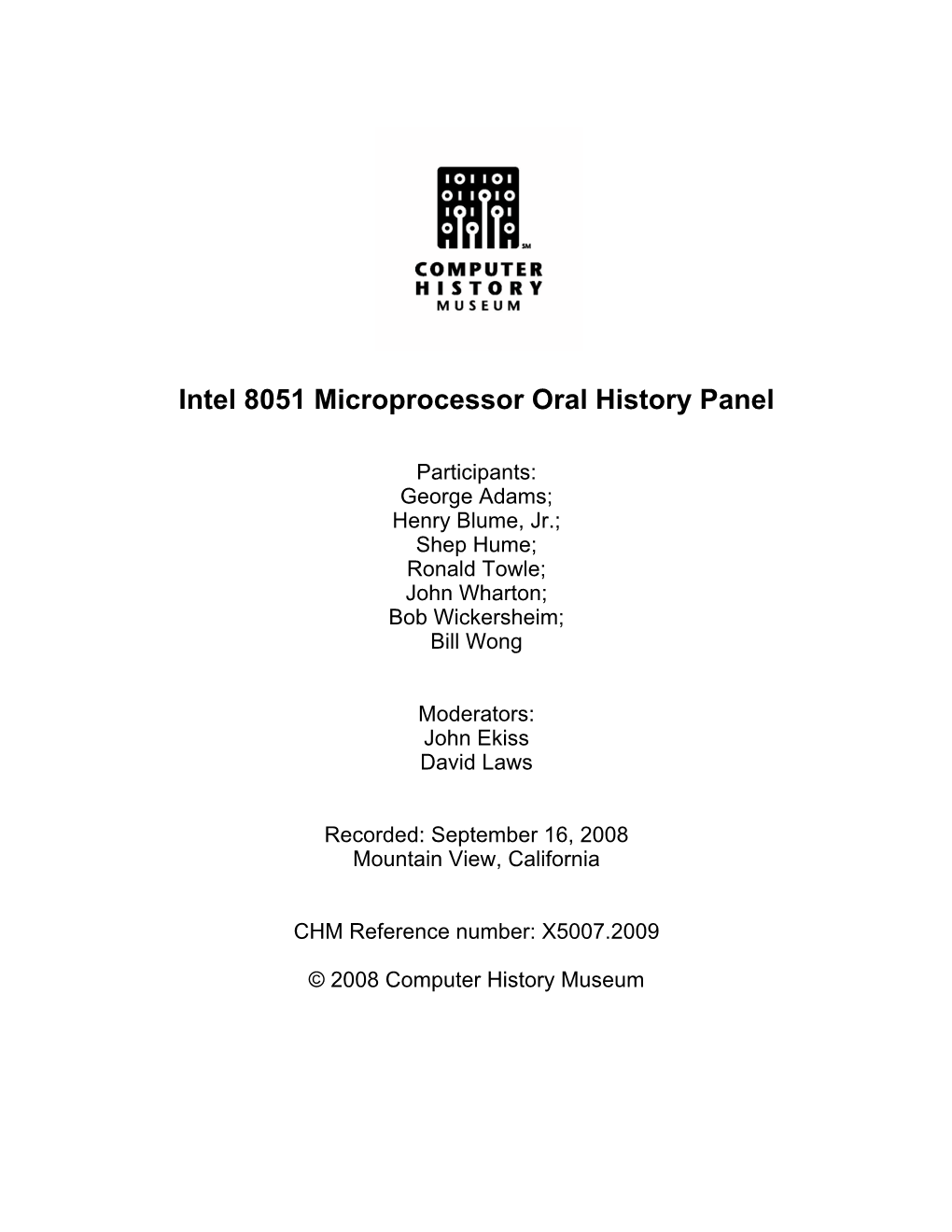 Intel 8051 Microprocessor Oral History Panel