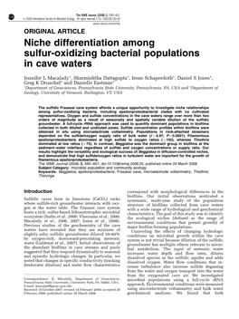 Niche Differentiation Among Sulfur-Oxidizing Bacterial Populations in Cave Waters