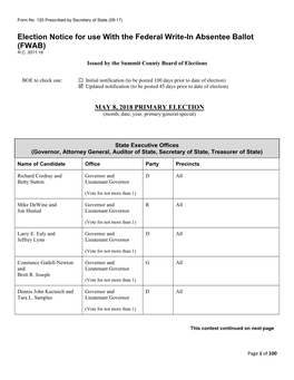 Election Notice for Use with the Federal Write-In Absentee Ballot (FWAB) R.C
