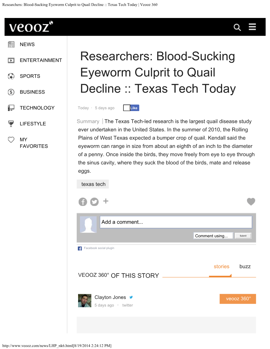 Researchers: Blood-Sucking Eyeworm Culprit to Quail Decline :: Texas Tech Today | Veooz 360