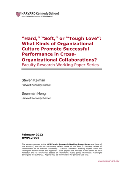 “Hard,” “Soft,” Or “Tough Love”: What Kinds of Organizational Culture Promote Successful Performance in Cross