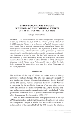 Ethnic-Demographic Changes in the Data of the Statistical Sources of the City of Vilnius (1920–1939)