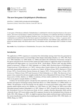 Phytotaxa 7: 52–59 (2010) the New Fern Genus Calciphilopteris (Pteridaceae)