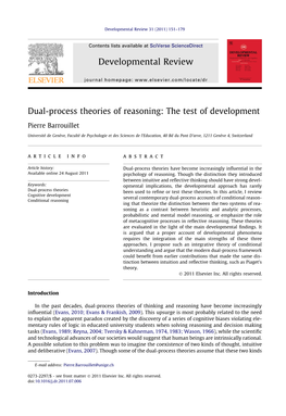 Dual-Process Theories of Reasoning: the Test of Development