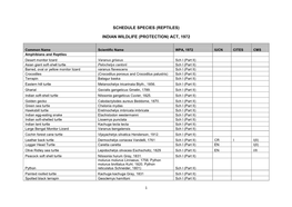 Schedule Species (Reptiles) Indian Wildlife (Protection