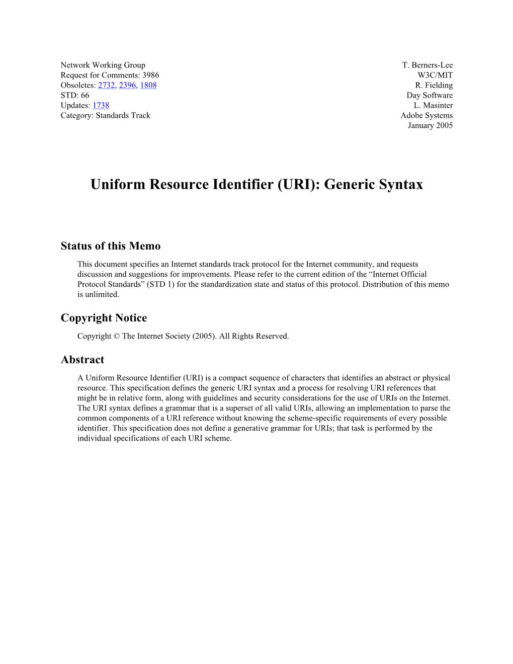 Uniform Resource Identifier (URI): Generic Syntax