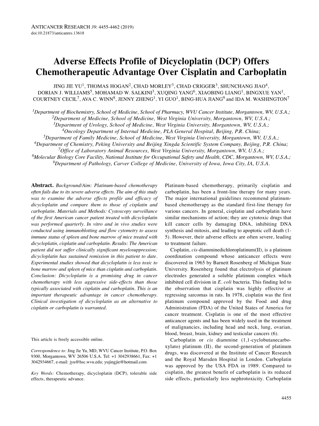 Adverse Effects Profile of Dicycloplatin