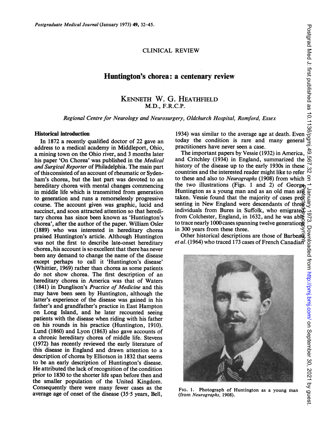 Huntington's Chorea: a Centenary Review KENNETH W. G. HEATHFIELD