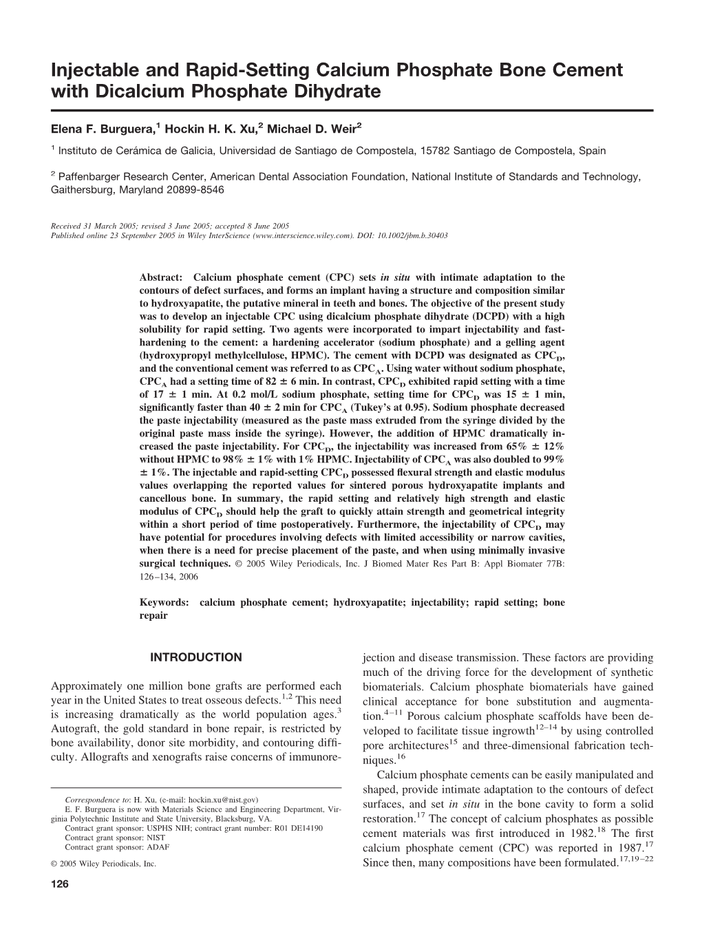 Injectable and Rapid-Setting Calcium Phosphate Bone Cement with Dicalcium Phosphate Dihydrate