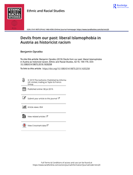 Devils from Our Past: Liberal Islamophobia in Austria As Historicist Racism