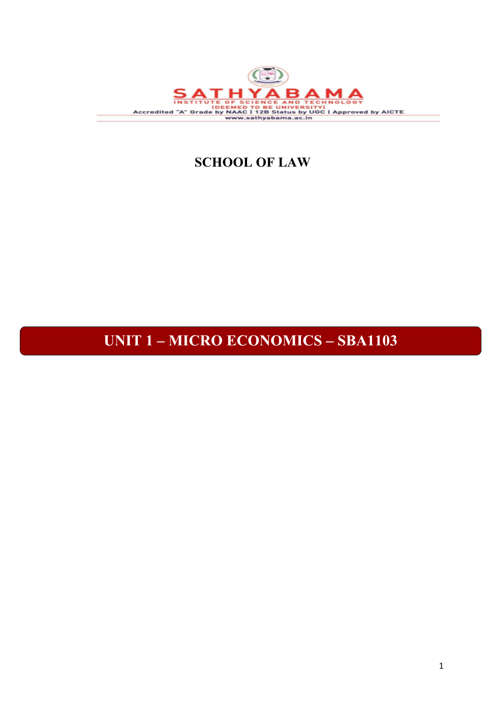 Micro Economics – Sba1103