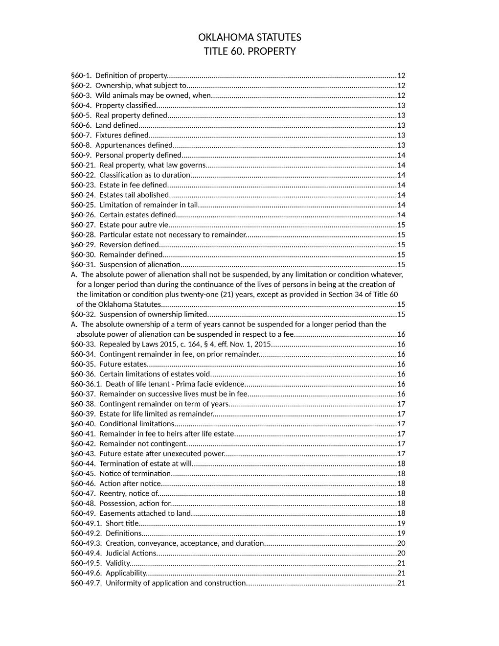 Oklahoma Statutes Title 60. Property