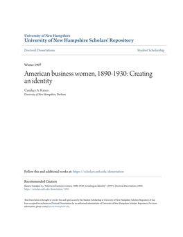 American Business Women, 1890-1930: Creating an Identity Candace A
