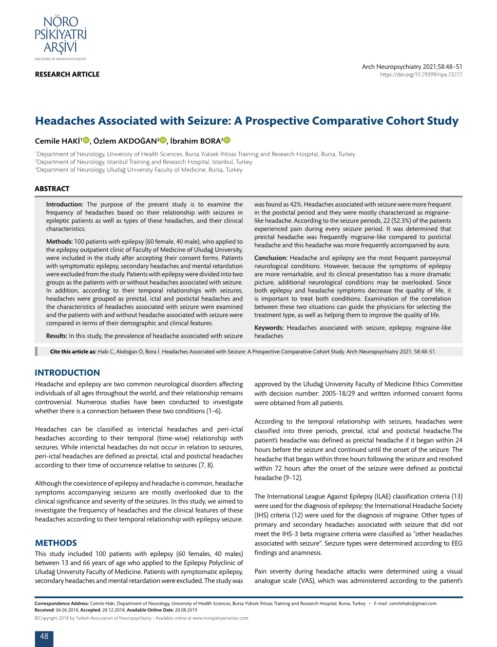 Headaches Associated with Seizure: a Prospective Comparative Cohort Study