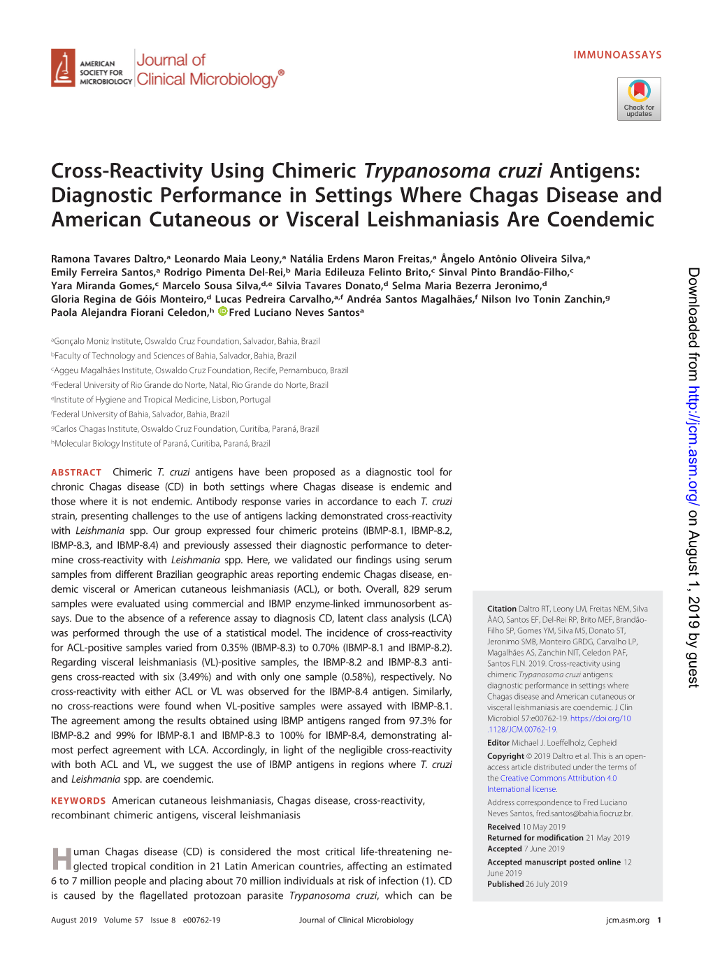 Cross-Reactivity Using Chimeric Trypanosoma Cruzi Antigens