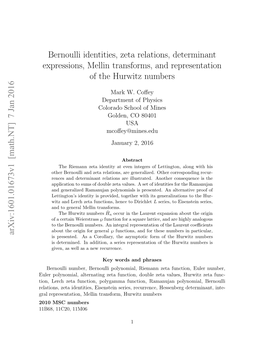 Bernoulli Identities, Zeta Relations, Determinant Expressions, Mellin