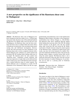 A New Perspective on the Significance of the Ranotsara Shear Zone In