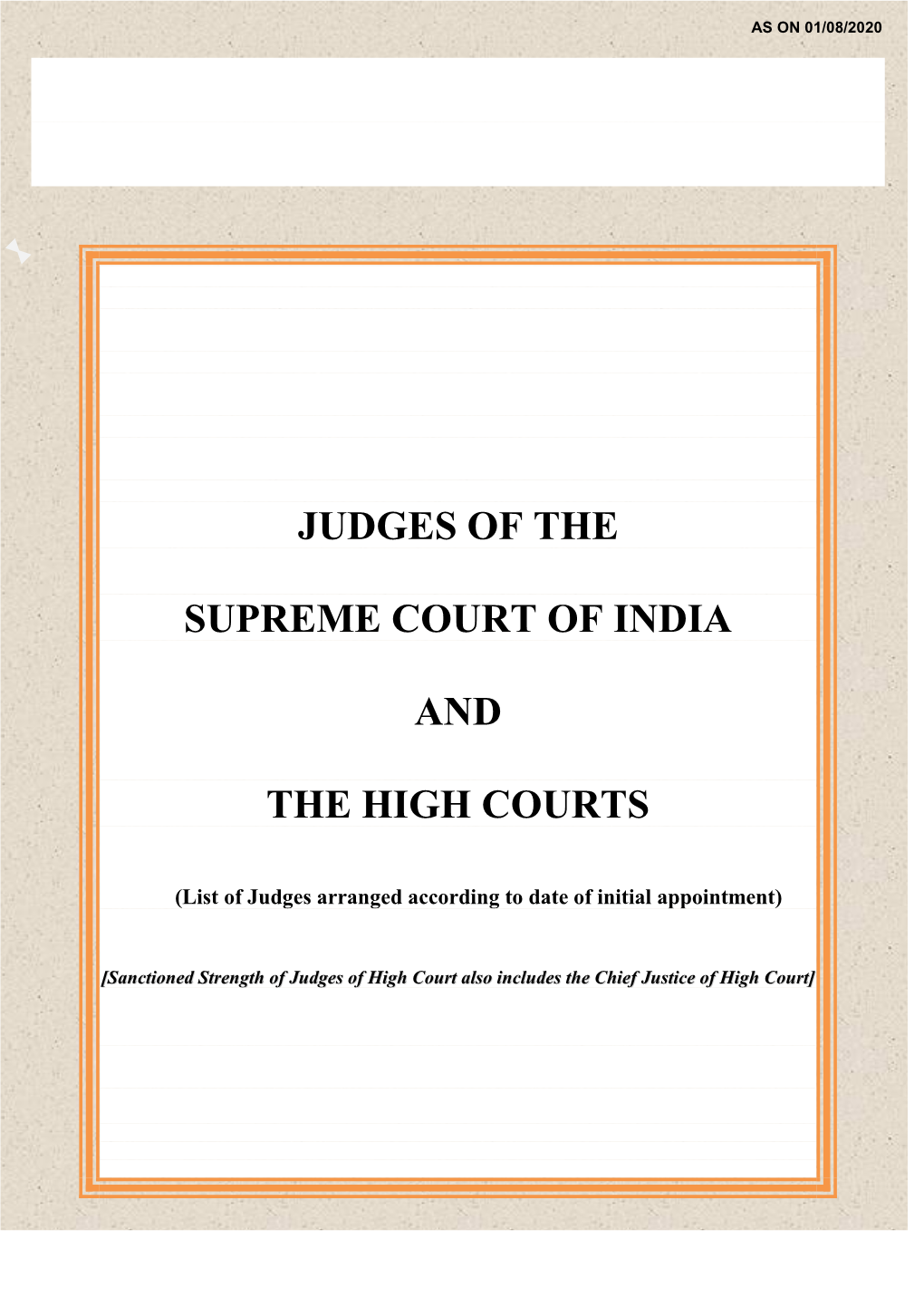 List of Supreme Court and High Courts Judges (As on 01.08.2020)