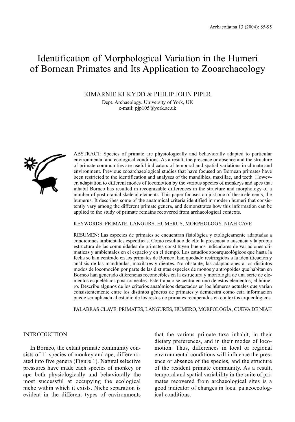 Identification of Morphological Variation in the Humeri of Bornean Primates and Its Application to Zooarchaeology