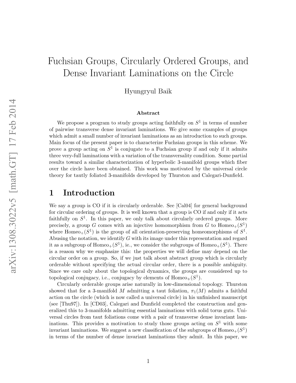 Fuchsian Groups, Circularly Ordered Groups, and Dense Invariant Laminations on the Circle