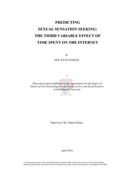 Predicting Sexual Sensation Seeking: the Third Variable Effect of Time Spent on the Internet