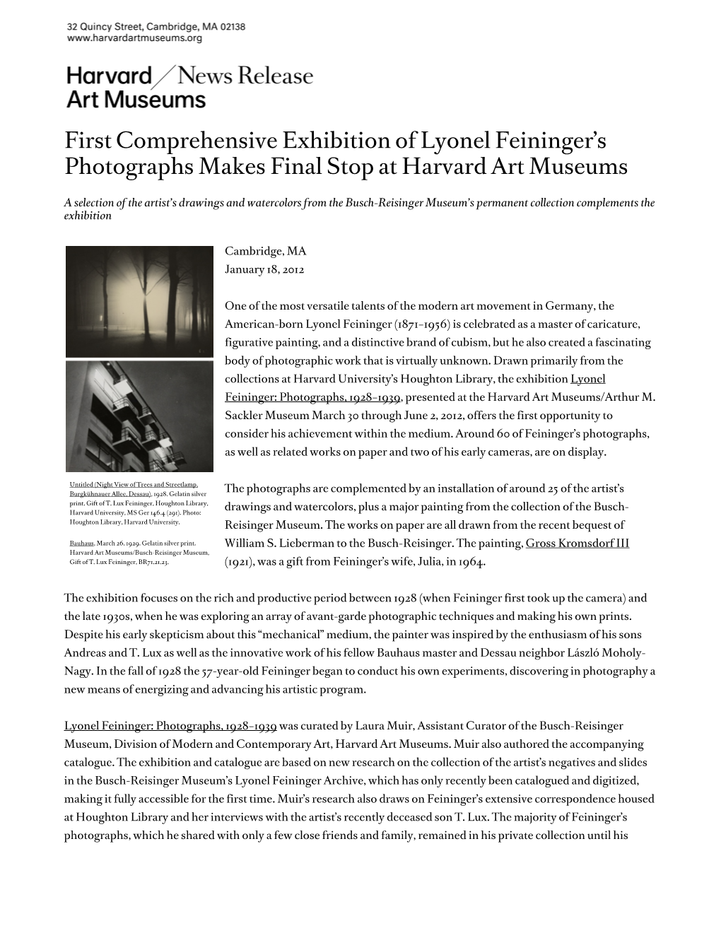 First Comprehensive Exhibition of Lyonel Feininger's Photographs