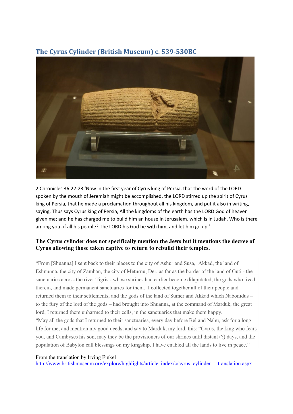 The Cyrus Cylinder (British Museum) C. 539-530BC