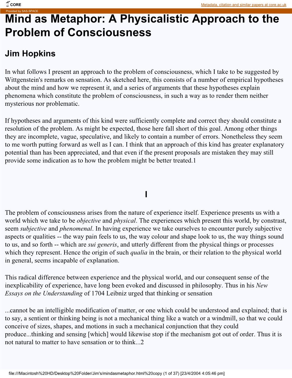 Mind As Metaphor Metadata, Citation and Similar Papers at Core.Ac.Uk